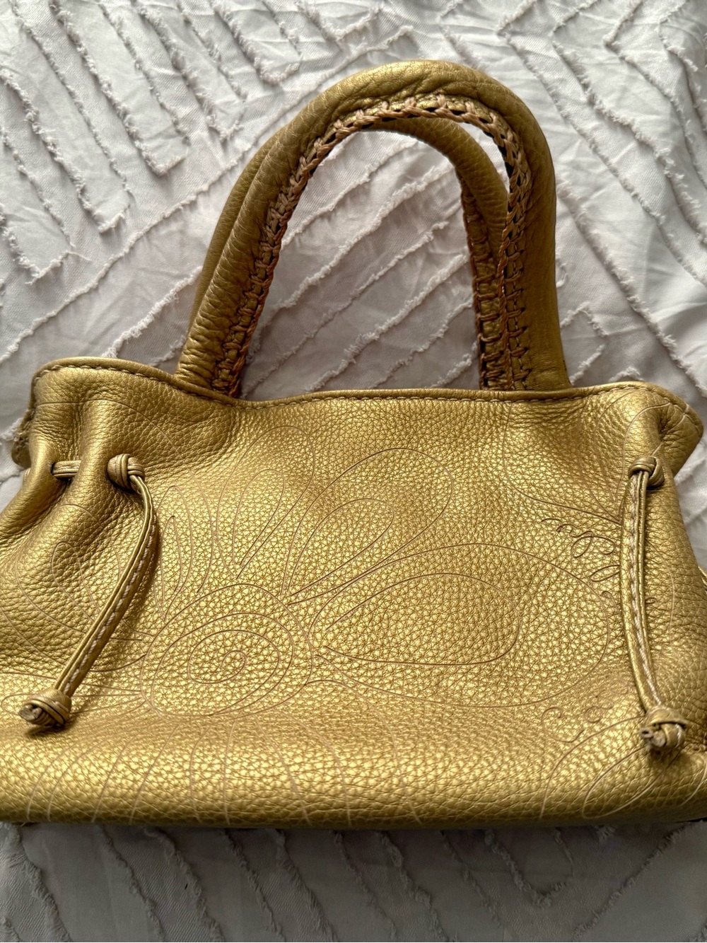 Carlos Falchi Fatto de Mano Vintage Y2K Gold Leather Tote Bag